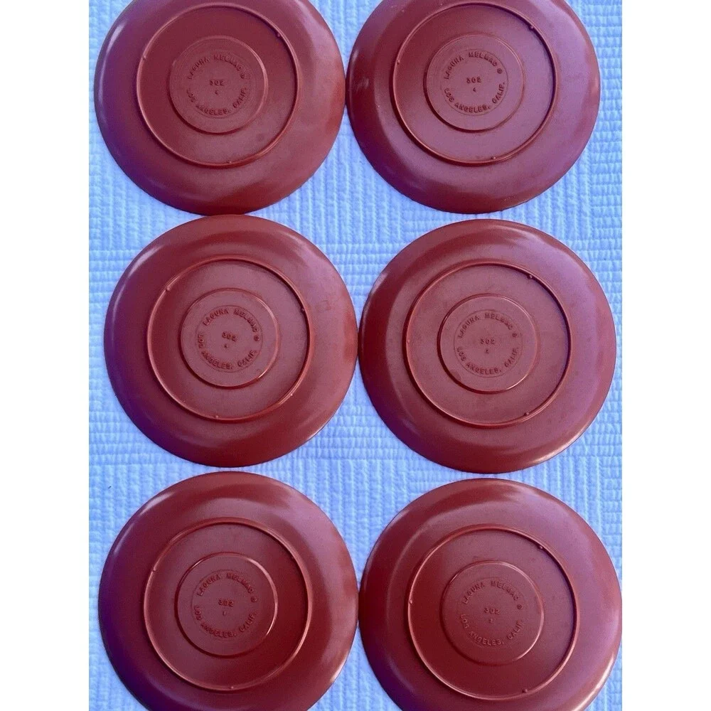 Vintage Laguna Melmac Set of 6 Saucers 5.5” Burnt Orange Rust #302 MCM USA